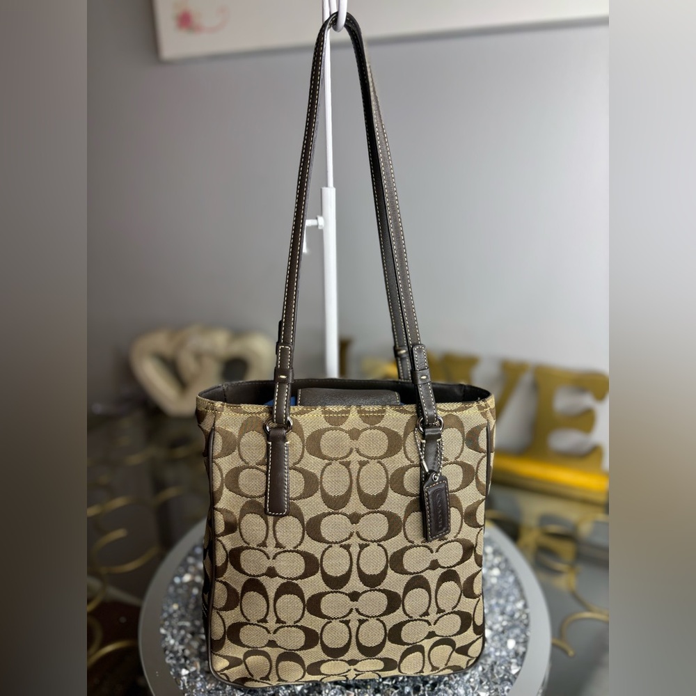 Coach Signature Canvas Tote in Khaki and Brown